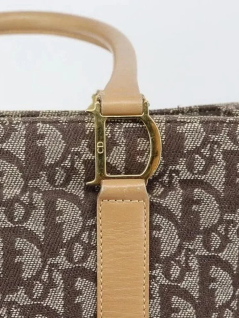 Christian Dior Trotter Canvas Tote Bag Gold Beige Auth gh772A - Picture 9 of 16